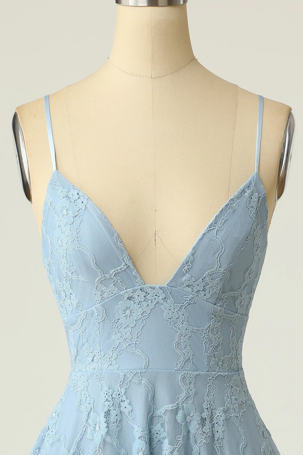 DingJiDress Spaghetti Straps Lace Blue Homecoming Dress