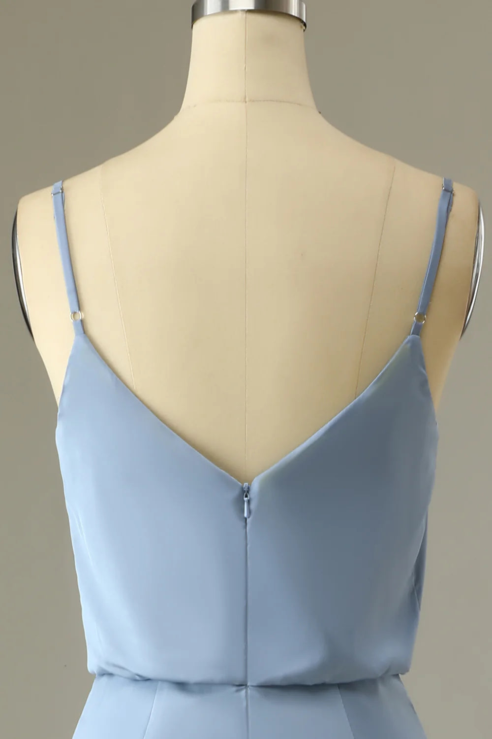 DingJiDress Spaghetti Straps Grey Blue Long Bridesmaid Dress