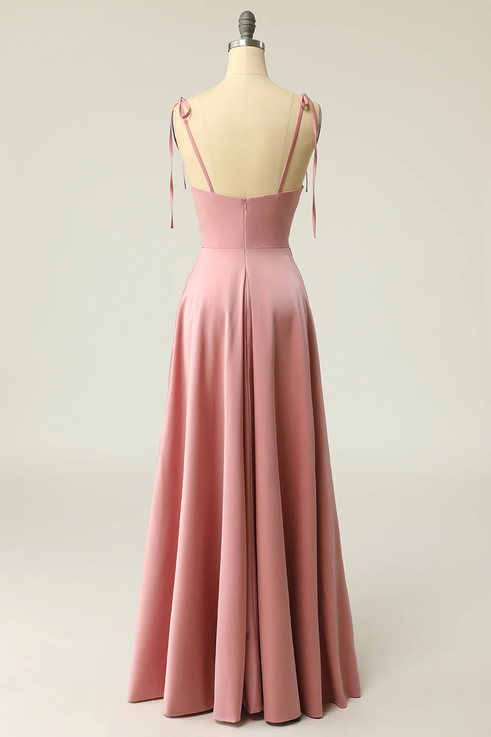 DingJiDress Blush Spaghetti Straps Long Prom Dress with Bowknot