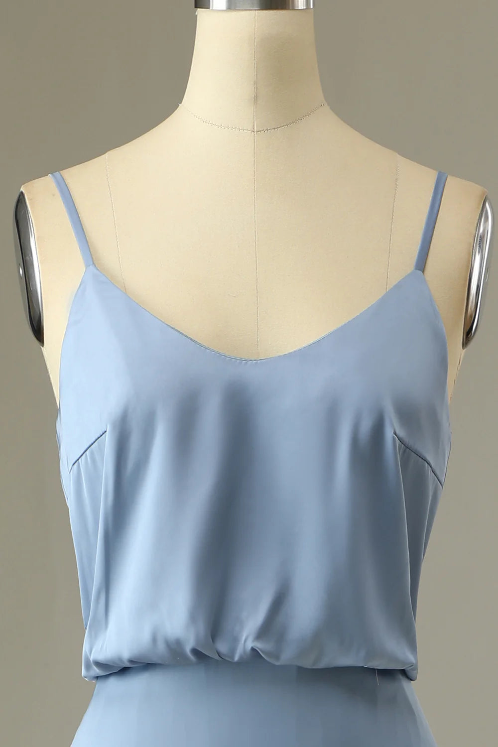 DingJiDress Spaghetti Straps Grey Blue Long Bridesmaid Dress