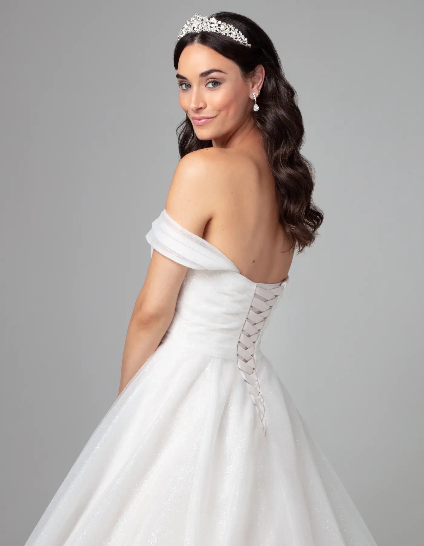 DingJiDress a glittery a-line with off-the-shoulder straps