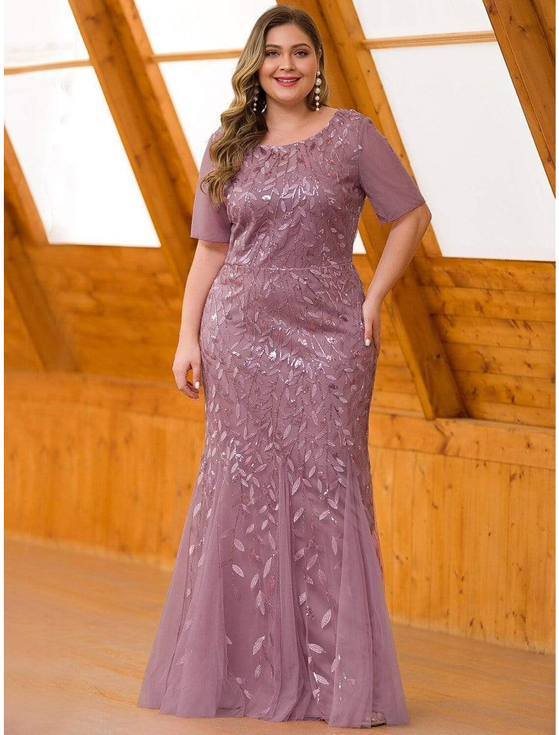 Empire Elegant Party Wear Formal Evening Dress Jewel Neck Short Sleeve Floor Length Tulle with Embroidery