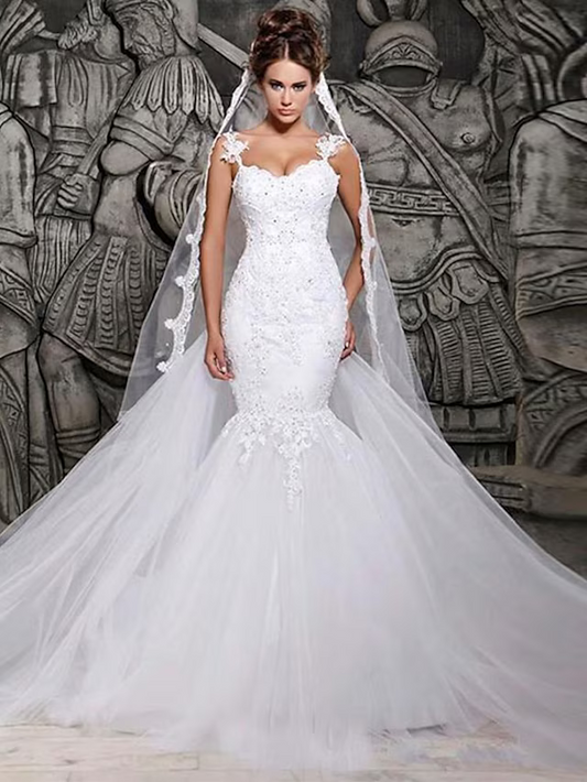 Engagement Open Back Formal Wedding Dresses Court Train Strap Strapless Lace