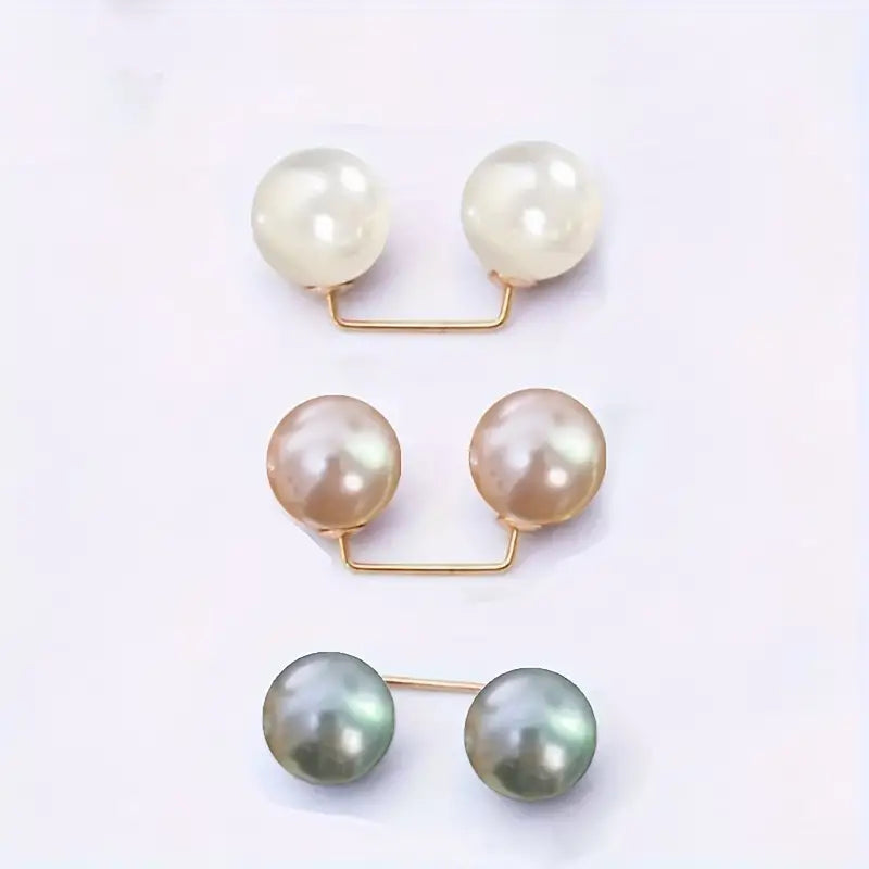 DingJi 3pcs Pearl Brooch Pins - Adjustable, Anti-Slip, Safety Pin for Waist Cinching, Collar Adjusting, Scarf Securing, Fashion Accessories with Champagne, Grey, White Imitation Pearls Button - Perfect for Dress, Shirt, and Outfit Decoration