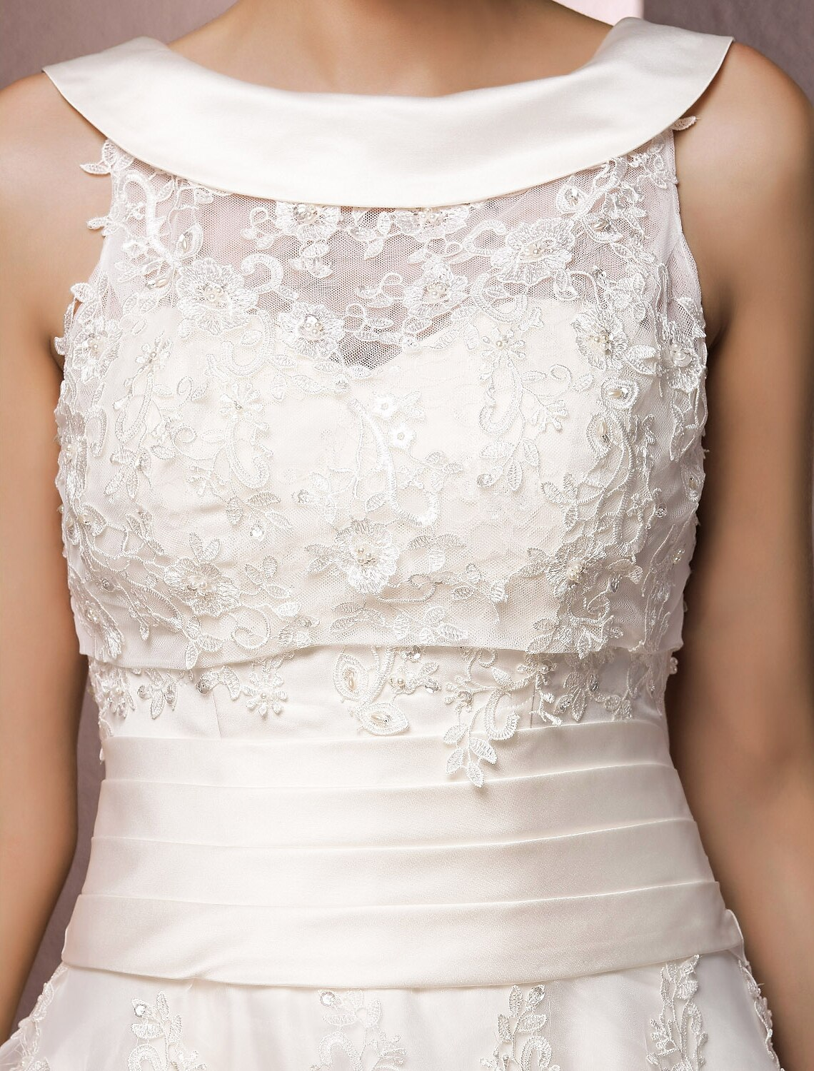 Hall Wedding Dresses Tea Length A-Line Regular Straps Bateau Neck Organza With Pearl Beading