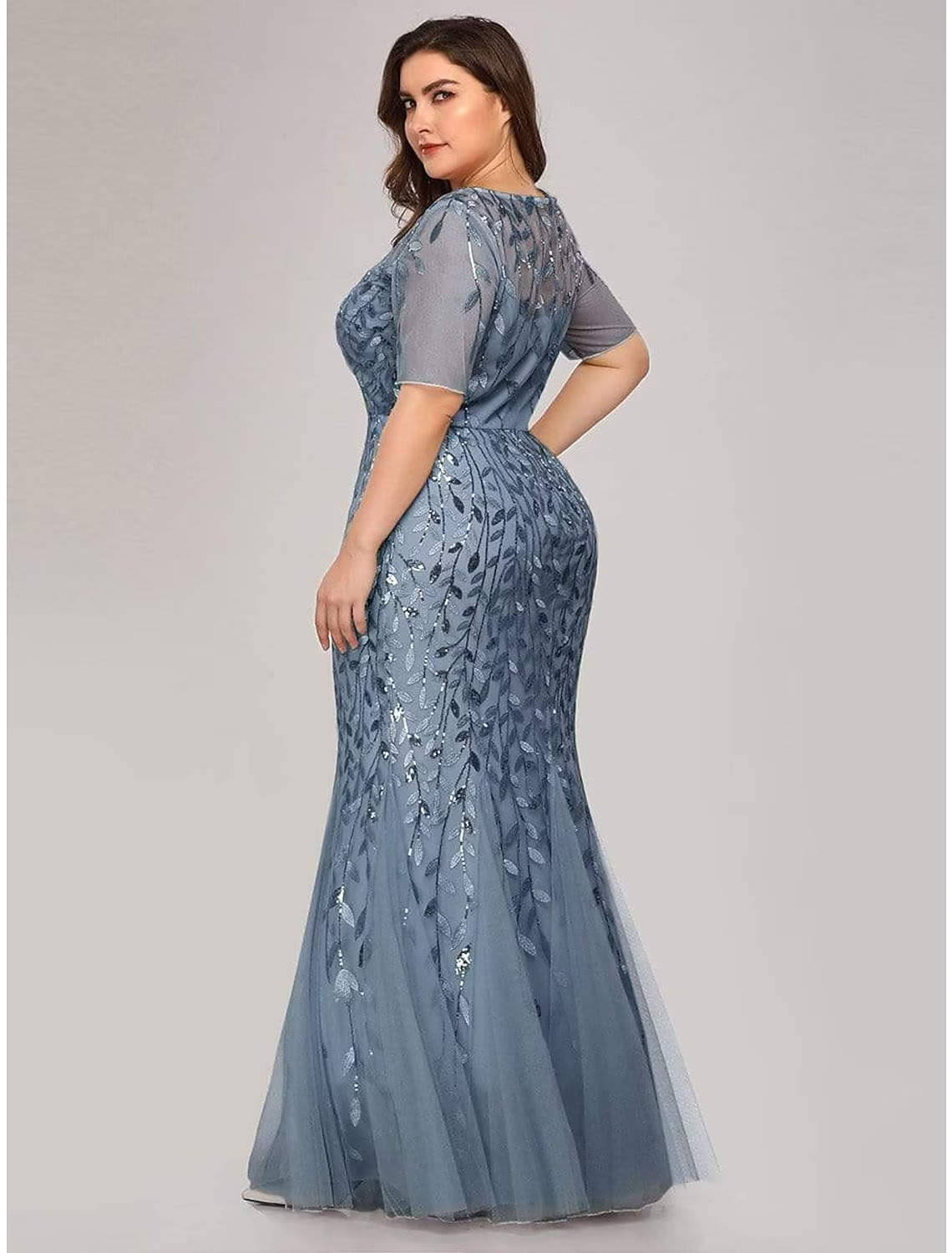 Empire Elegant Party Wear Formal Evening Dress Jewel Neck Short Sleeve Floor Length Tulle with Embroidery