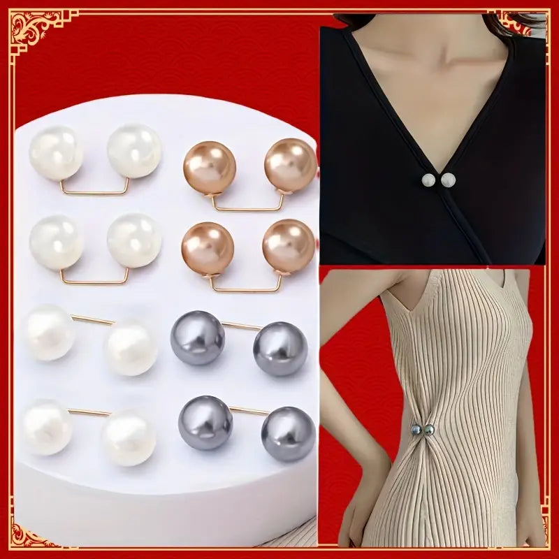 DingJi 8PCS Luxurious Pearl Embellished Safety Pins - Non-Slip, Adjustable, Versatile Brooch for Dress, Waist, Collar, Scarf, Fashion Accessories - Champagne, Grey, White Colors Available
