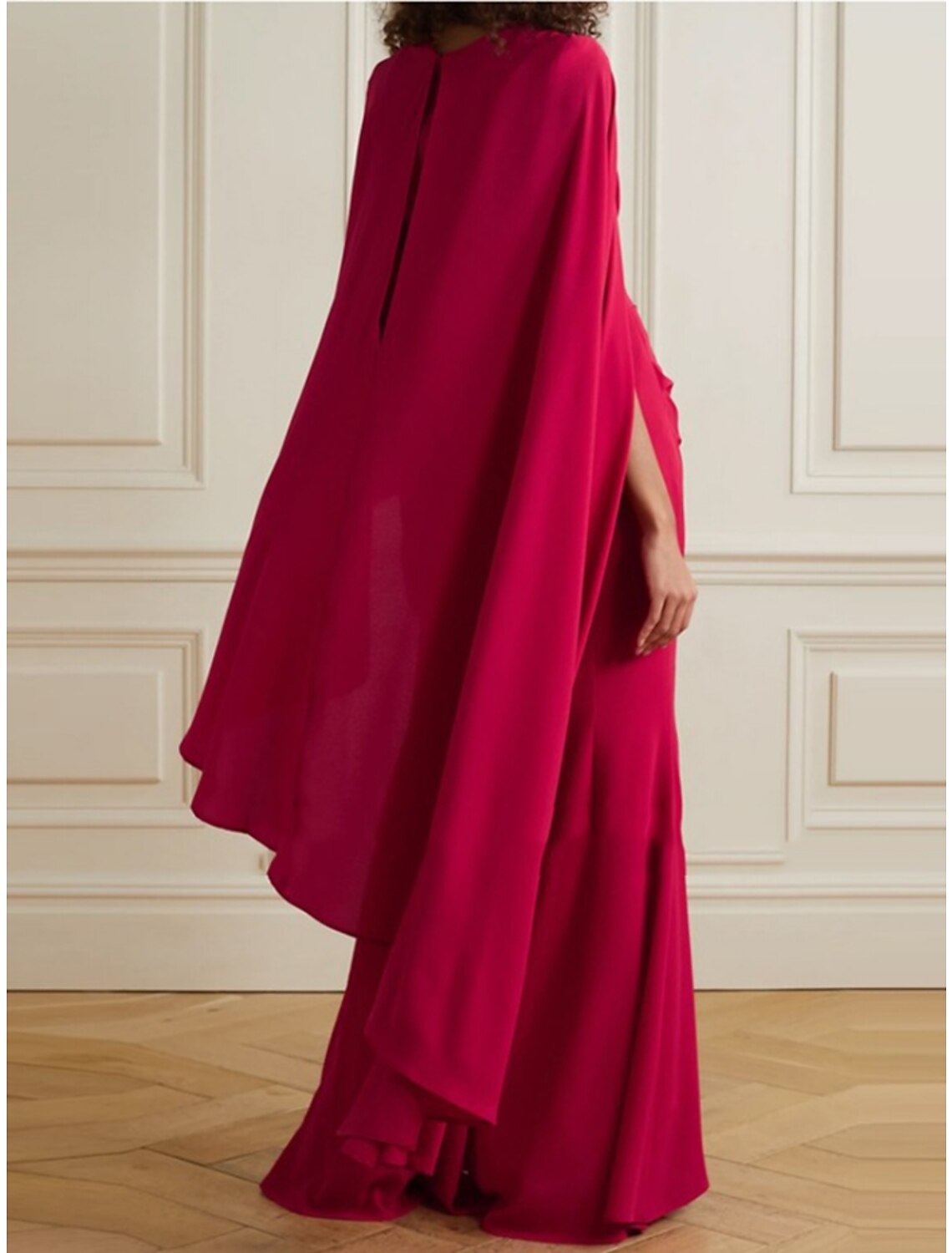 Sheath / Column Evening Gown Elegant Dress Formal Christmas Ankle Length Long Sleeve Scoop Neck Stretch Chiffon with Pleats Ruched