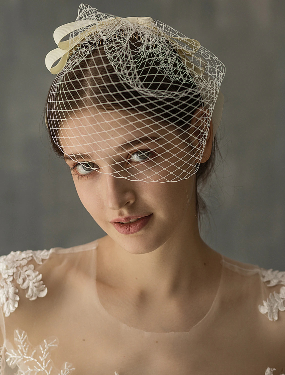 DingJiDress One-tier Stylish Wedding Veil Blusher Veils / Birdcage Veils with Ribbon Bow Tulle