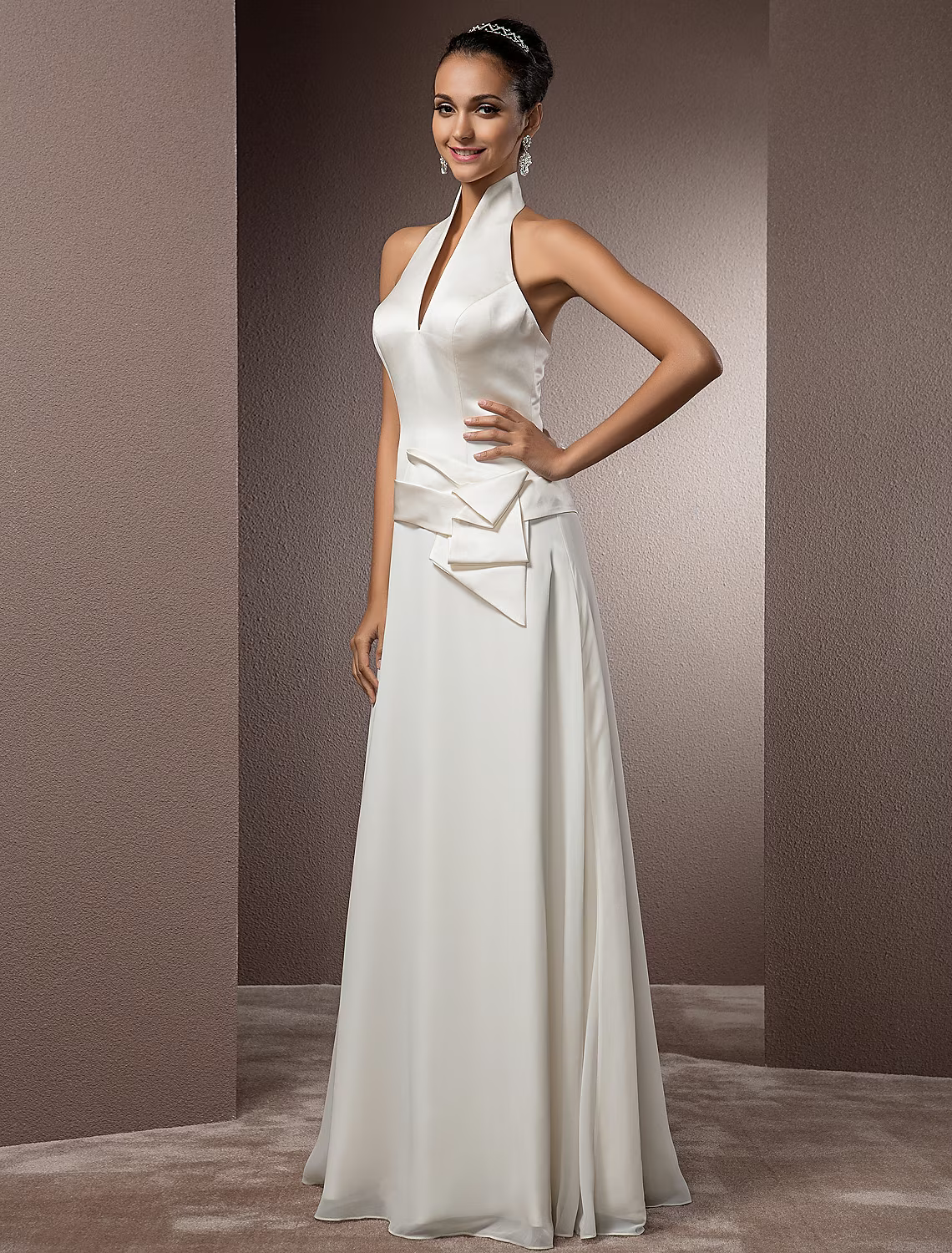 Wedding Dresses Floor Length Regular Straps Chiffon With Sash Ribbon