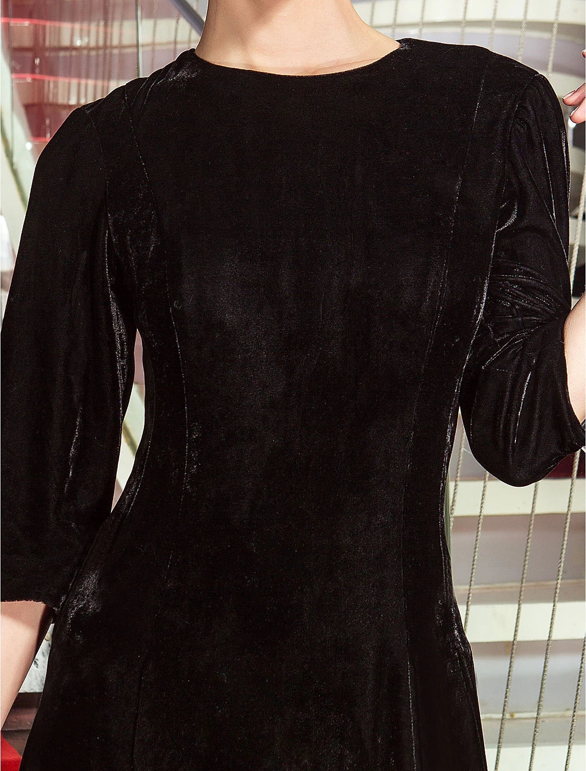 A-Line Celebrity Style Dress Wedding Guest Floor Length 3/4 Length Sleeve Jewel Neck Velvet with Pleats