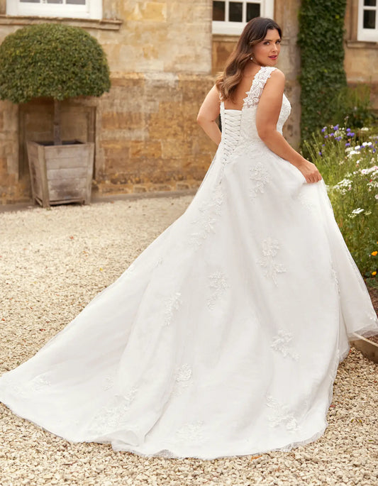 DingJiDress classic lace a-line with illusion straps