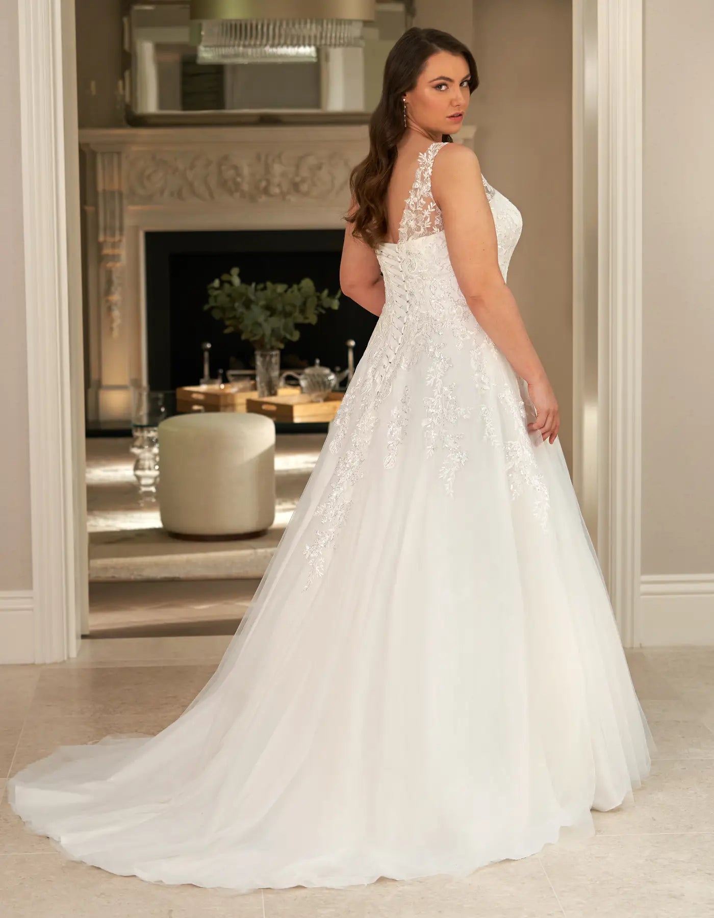 DingJiDress an understated slim a-line with lace illusion straps