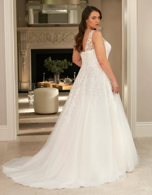 DingJiDress an understated slim a-line with lace illusion straps