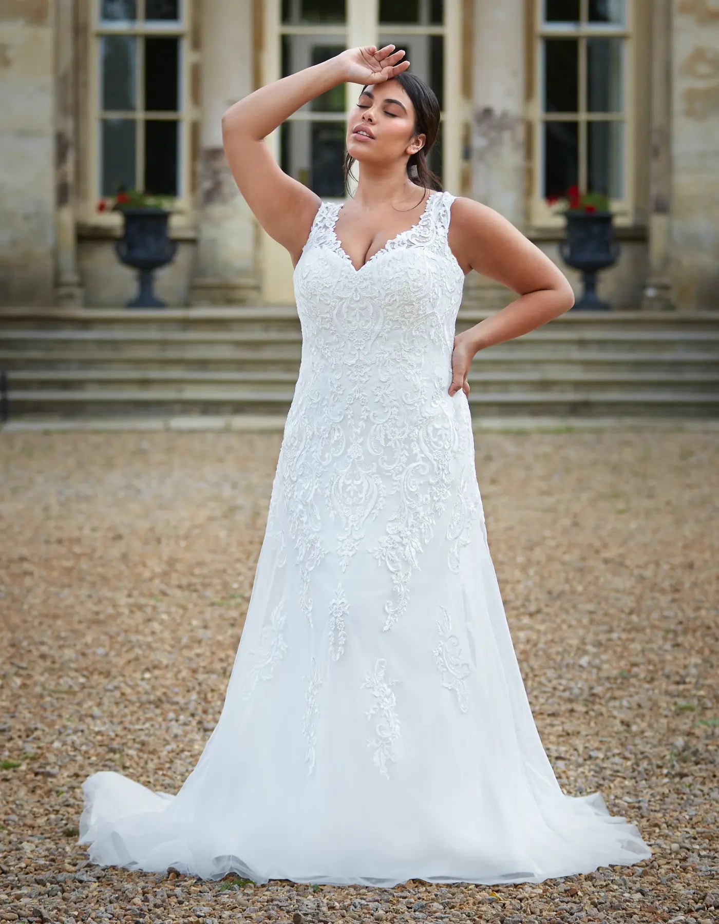 DingJiDress a traditional lace gown with illusion straps Wedding Dresses