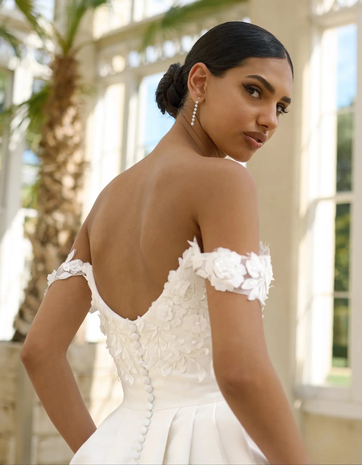 a modern mikado ballgown with 3d florals