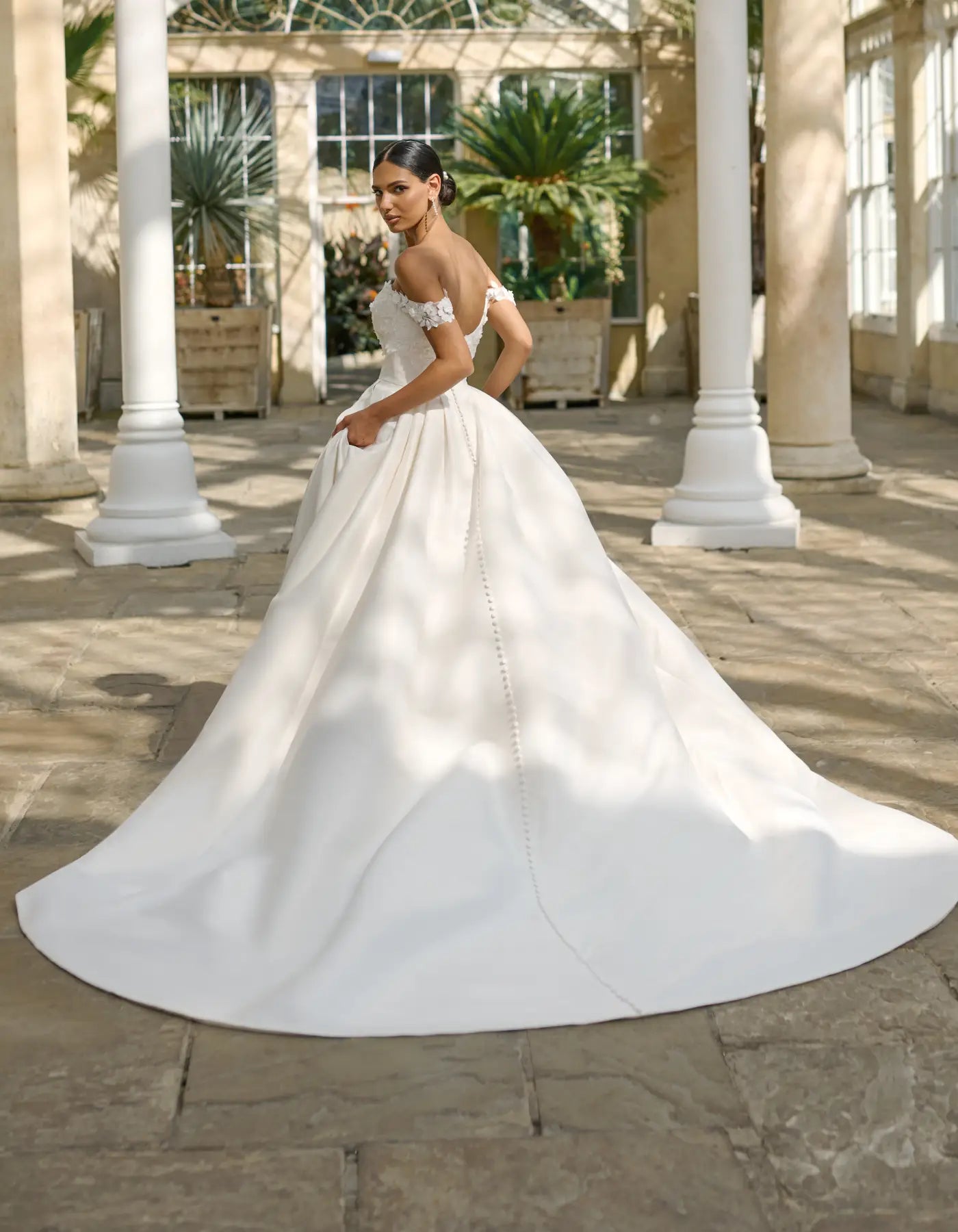 a modern mikado ballgown with 3d florals