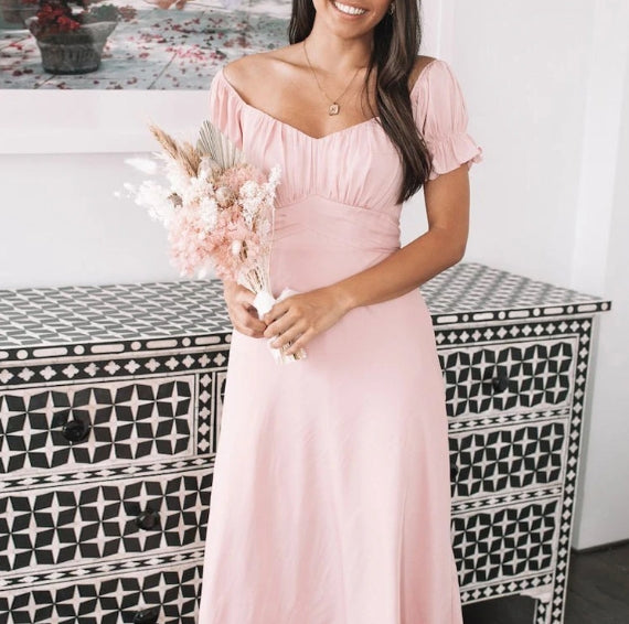 Sheath / Column Bridesmaid Dress V Neck Short Sleeve Pink Tea Length Stretch Chiffon with Ruching