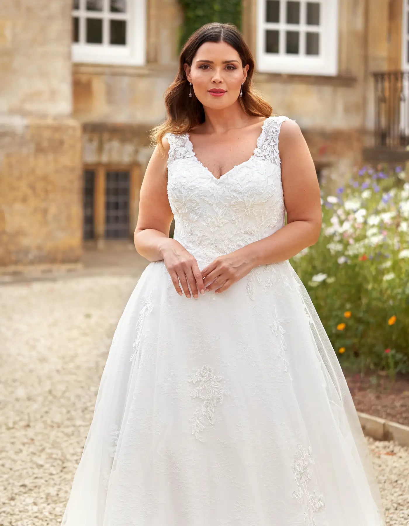 DingJiDress classic lace a-line with illusion straps