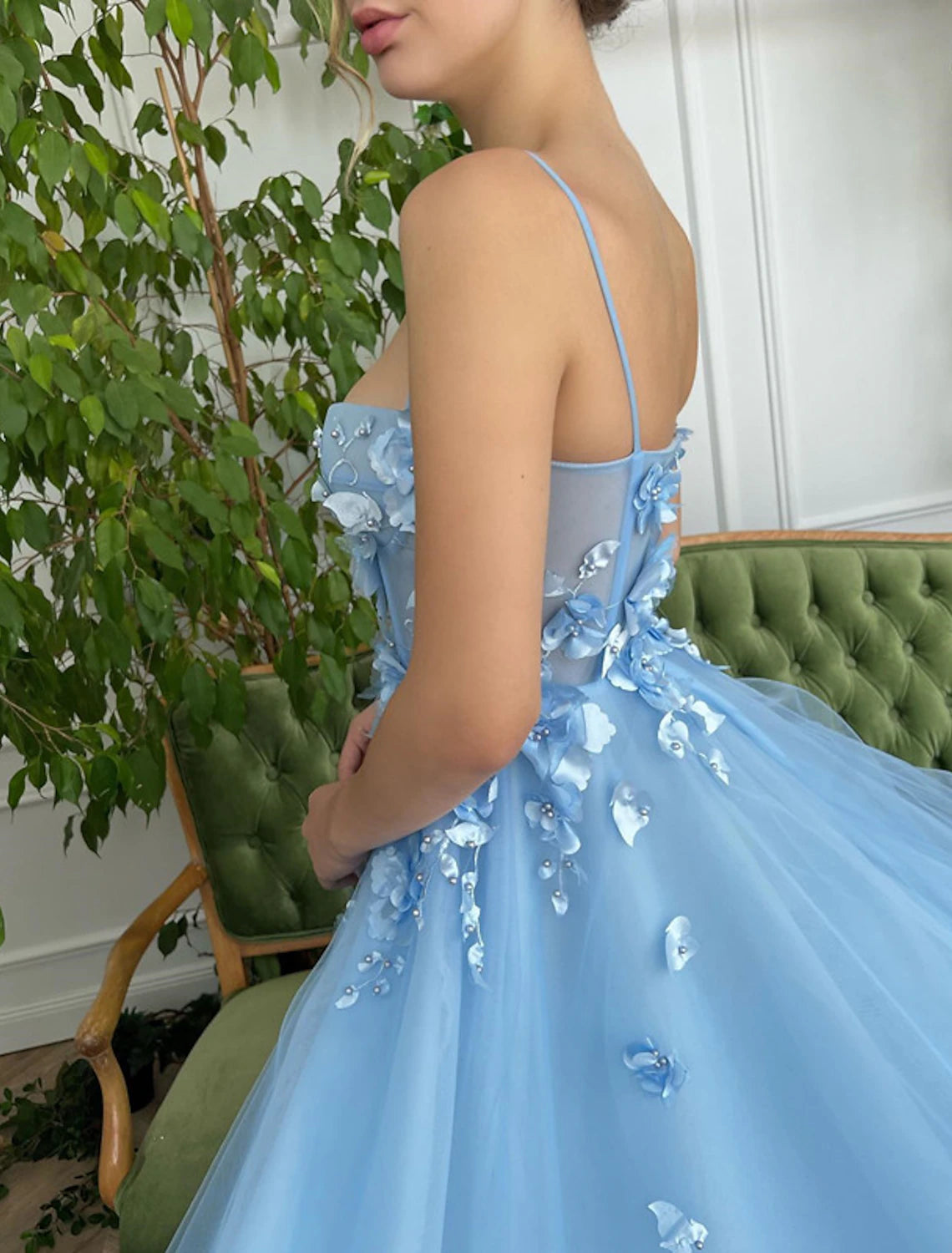 Ball Gown Prom Dresses Celebrity Style Dress Wedding Guest Birthday Floor Length Sleeveless Spaghetti Strap Tulle with Slit Appliques