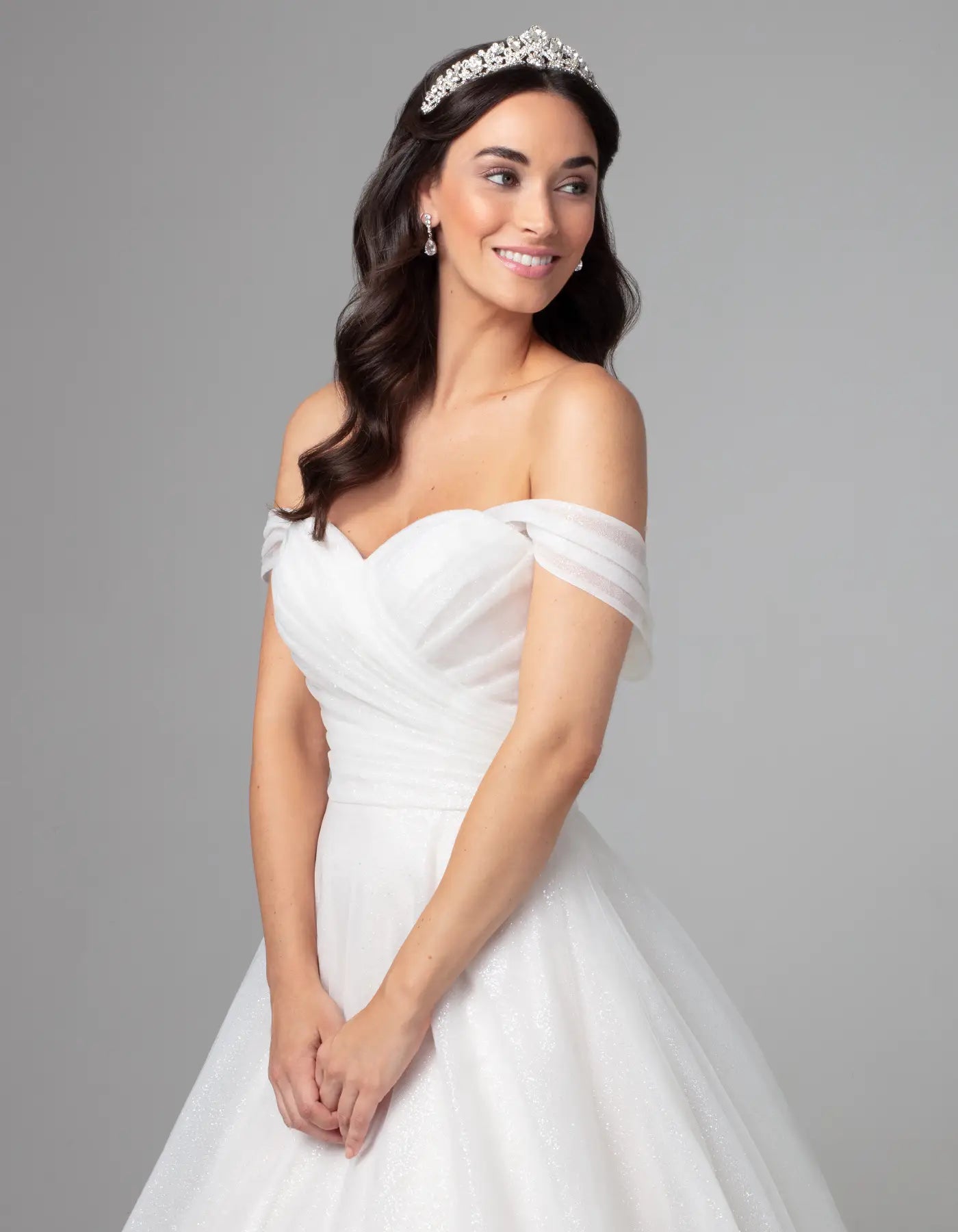 DingJiDress a glittery a-line with off-the-shoulder straps