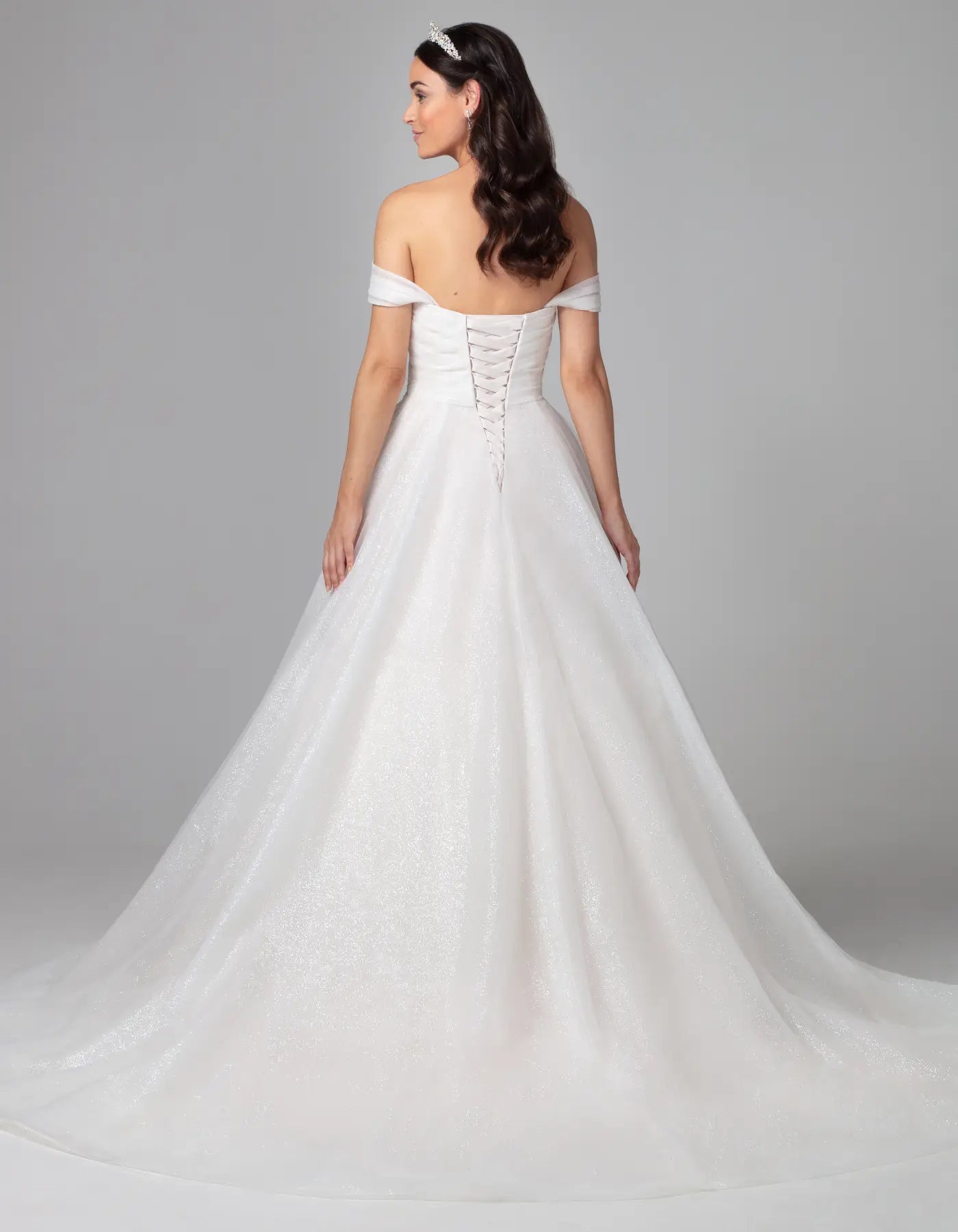 DingJiDress a glittery a-line with off-the-shoulder straps