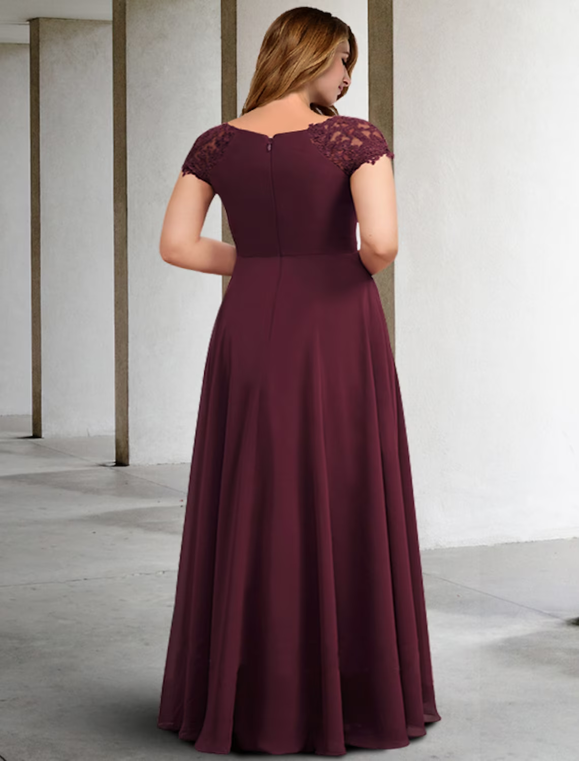A-Line Plus Size Curve Mother of the Bride Dresses Elegant Formal Floor Length Short Sleeve Chiffon with Pleats Appliques