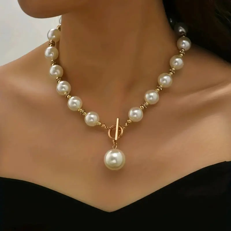 DingJi Faux Pearl Decor Necklace Elegant Short Clavicle Chain Necklace All Match Jewelry Accessories For Women