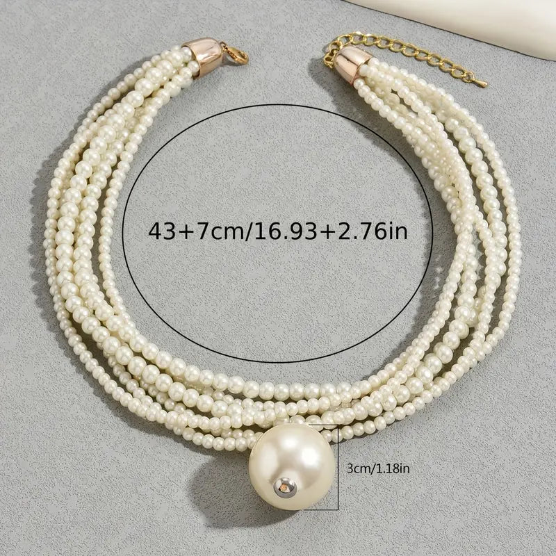 DingJi 1pc Big Faux Pearl Decor Faux-Pearl Necklace, Elegant Style Imitation Pearl Necklace, Evening Clavicle Chain Jewelry