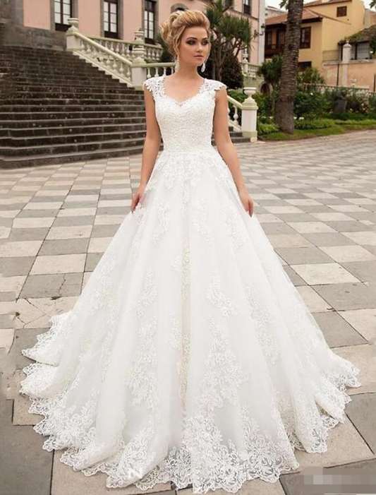 Engagement Open Back Formal Wedding Dresses A-Line Strapless V Neck Lace