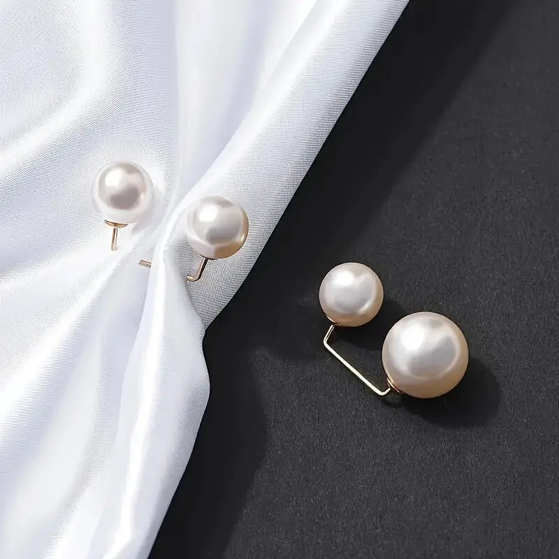 DingJi 3pcs Pearl Brooch Pins - Adjustable, Anti-Slip, Safety Pin for Waist Cinching, Collar Adjusting, Scarf Securing, Fashion Accessories with Champagne, Grey, White Imitation Pearls Button - Perfect for Dress, Shirt, and Outfit Decoration