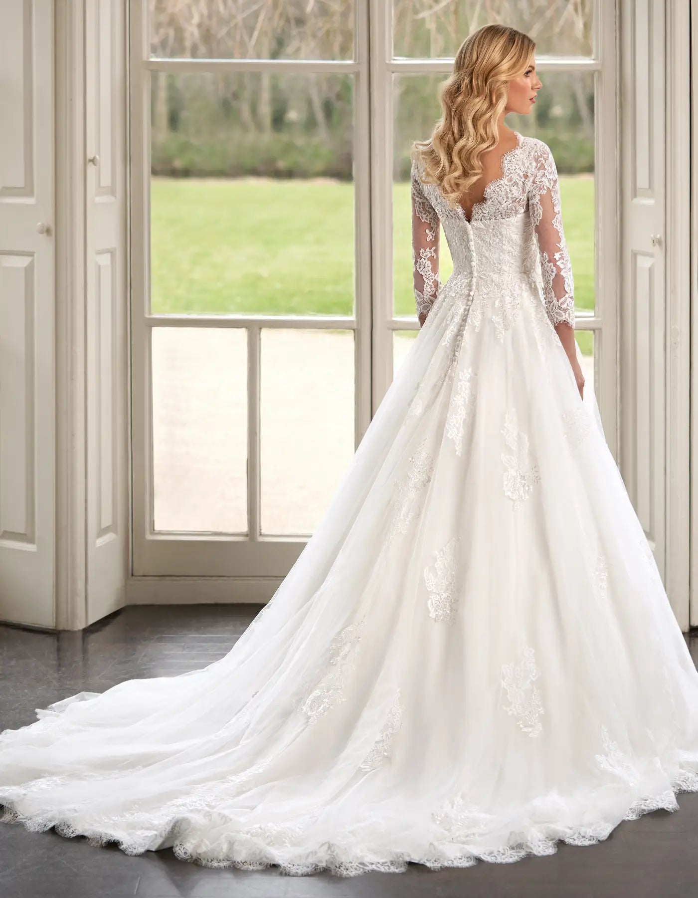 DingJiDress a modest lace a-line with full-length sleeves