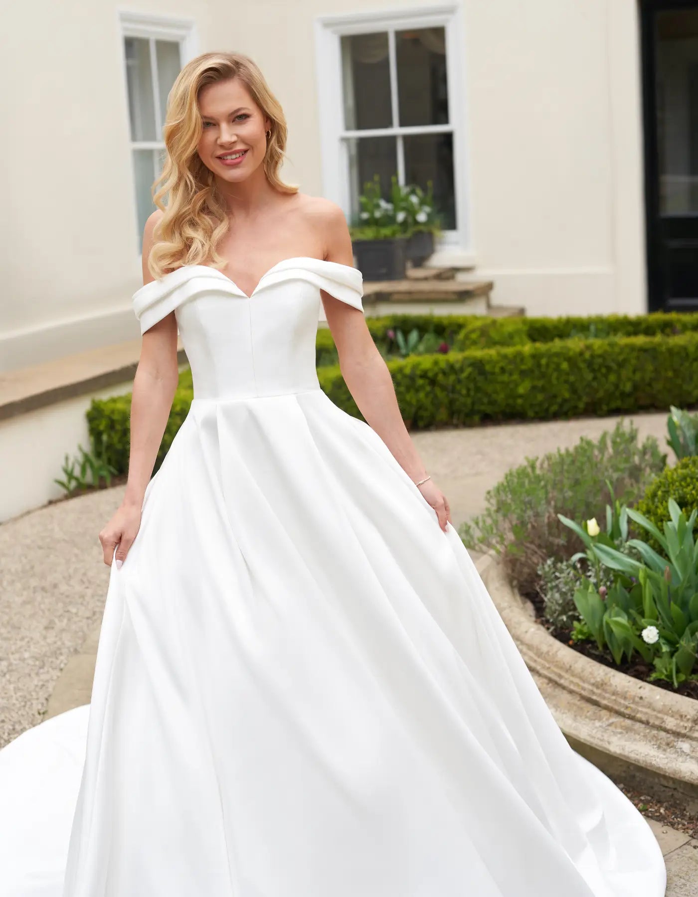 DingJiDress flattering off-the-shoulder mikado a-line