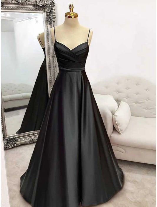 A-Line Sheath / Column Evening Gown Sexy Dress Evening Party Floor Length Sleeveless Spaghetti Strap African American Cotton Blend Crisscross Back with Ruched Strappy