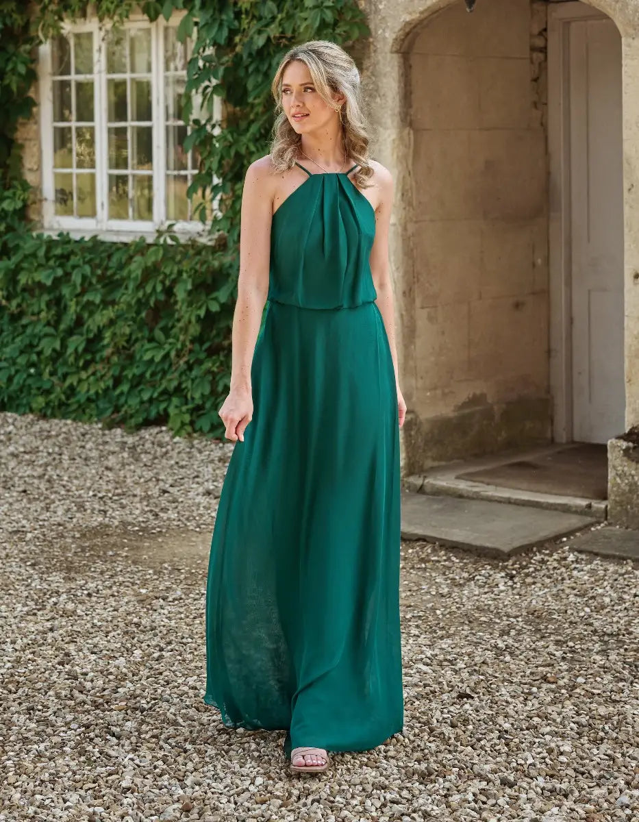 a dainty blouson top with a stylish a-line skirt that’s super flattering