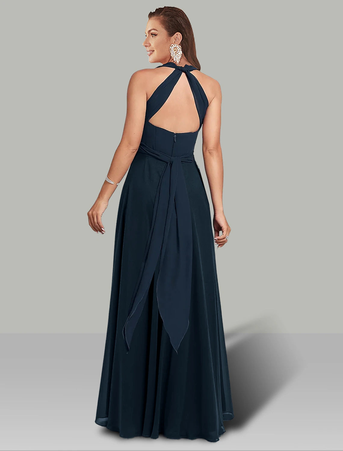 A-Line Wedding Guest Dresses Infinity Dress Wedding Party Floor Length Short Sleeve Halter Convertible Chiffon with Ruched