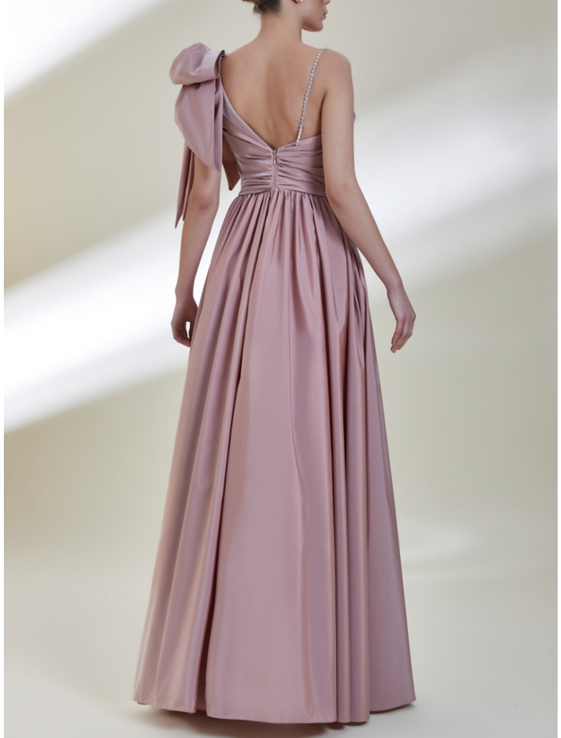 A-Line Prom Dresses Elegant Dress Formal Floor Length Sleeveless Spaghetti Strap Satin with Bow(s) Pleats