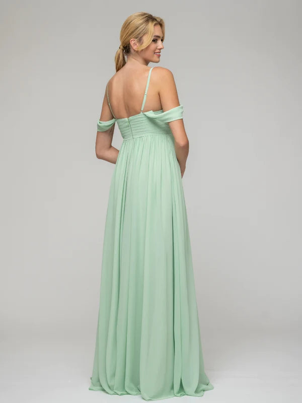 Cold Shoulder Chiffon Bridesmaid Dresses With Draped Bodice