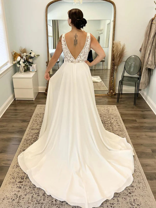 DingJiDress Boho V Neck Applique A Line Wedding Dresses