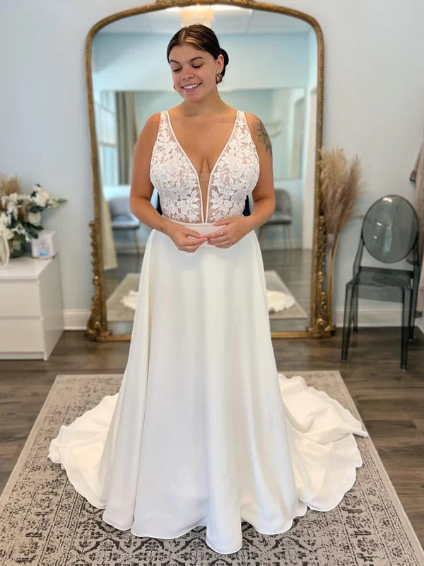 DingJiDress Boho V Neck Applique A Line Wedding Dresses