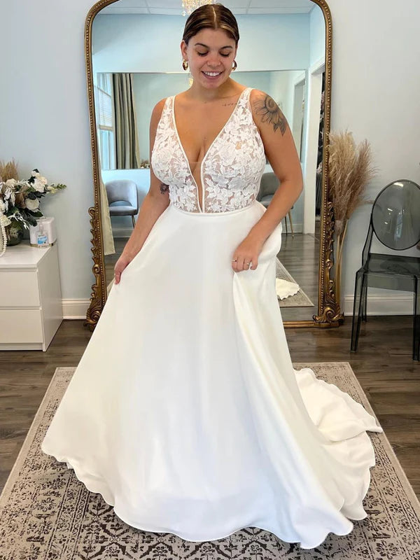 DingJiDress Boho V Neck Applique A Line Wedding Dresses