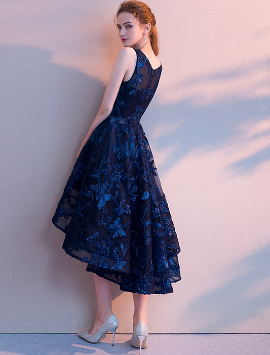 A-Line Cocktail Dresses Minimalist Dress Homecoming Party Wear Asymmetrical Sleeveless Jewel Neck Tulle with Pleats