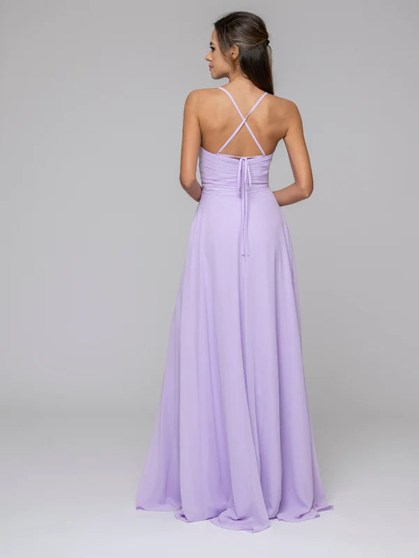 Split Sweetheart Chiffon Long Bridesmaid Dresses With Crisscross Back