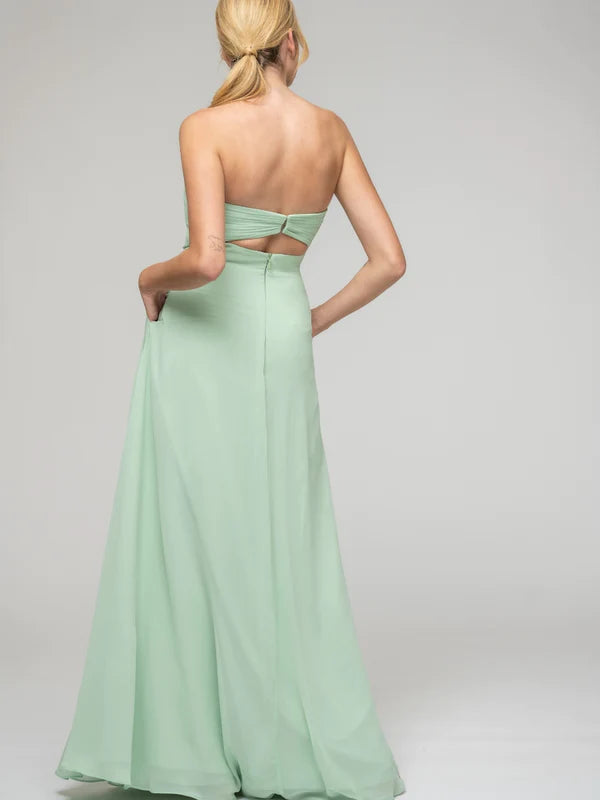 A Line Chiffon Strapless Bridesmaid Dresses With Ribbons