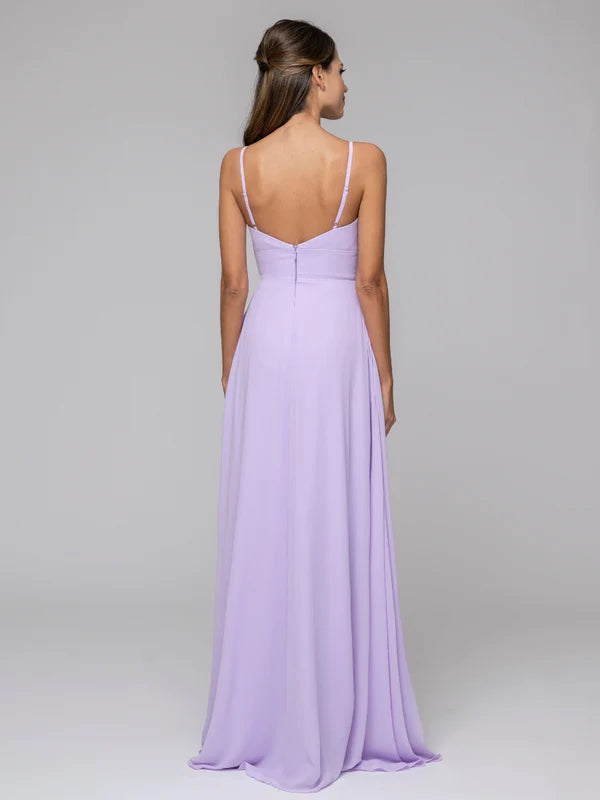 V Neck Spaghetti Strap Chiffon Bridesmaid Dresses With Slit