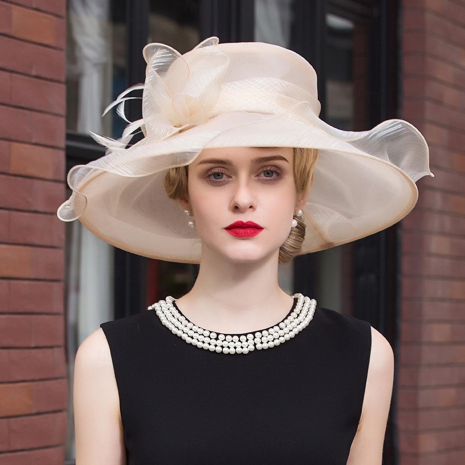 DingJiDress Fascinators Hats Organza Ice Silk Bucket Hat Floppy Hat Sun Hat Wedding Tea Party Elegant Wedding With Feather Bowknot Headpiece Headwear