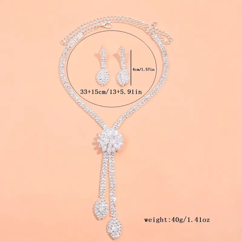 DingJi 3-Piece Bridal Jewelry Set, Elegant CZ Flower Design, Luxury Wedding Necklace And Earrings Set, Luxury Style, Fashion Accessories For Bridal & Special Occasions Gifts For Eid