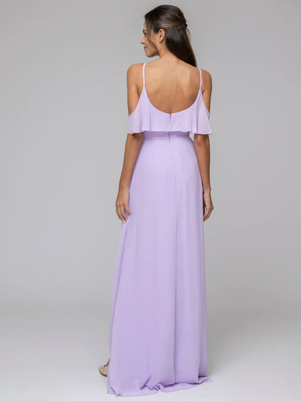 Cold Shoulder Chiffon Open Back High Low Bridesmaid Dresses