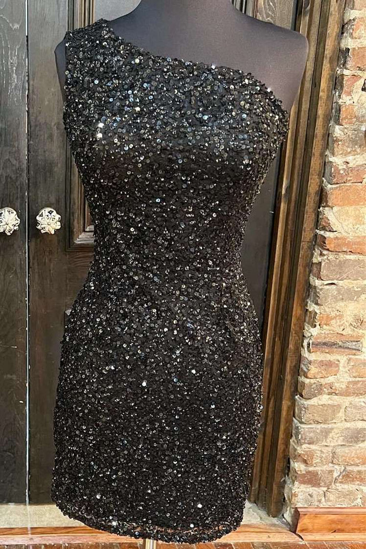 DingJiDress Mini Homecoming Dress Royal Blue Sequins One-Shoulder Lace-Up Graduation Dresses