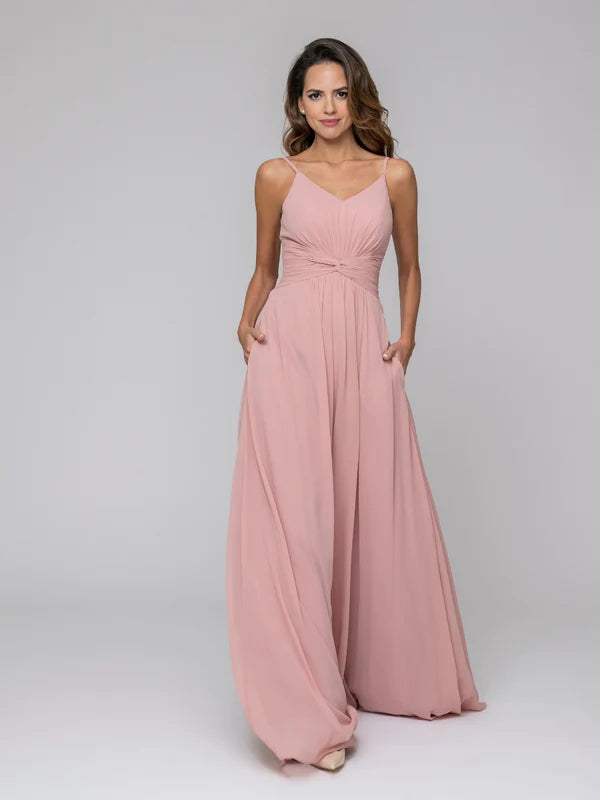 A Line Spaghetti Strap Chiffon Bridesmaid Dresses With Twist-Knot